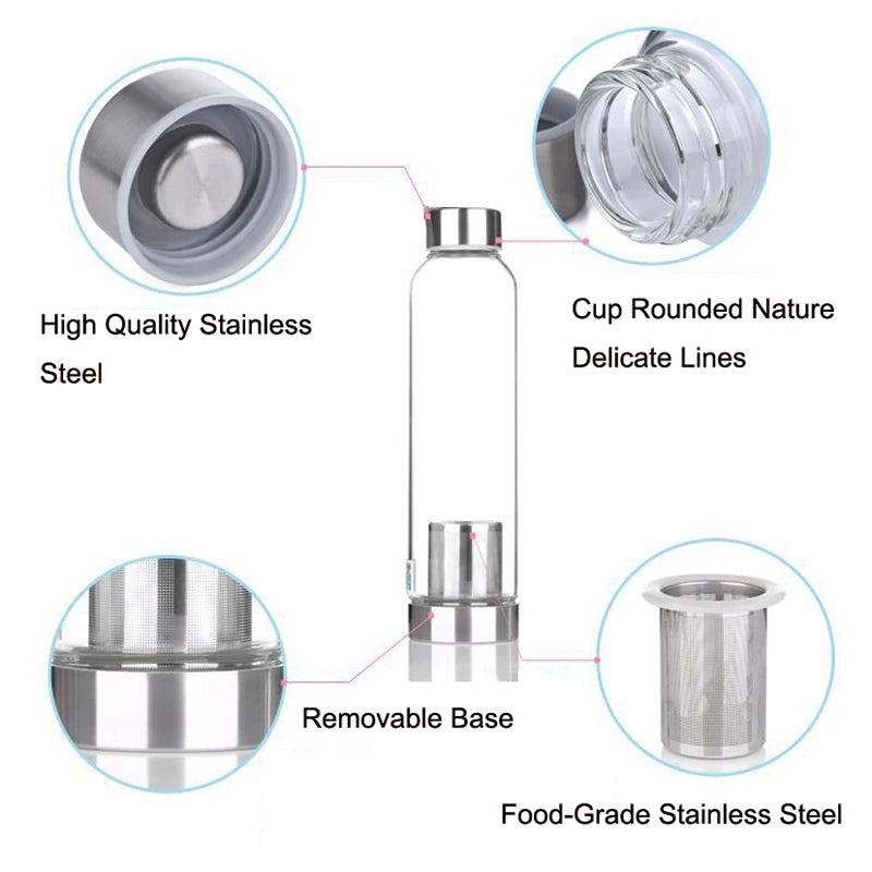 Hochtemperaturbeständige Glas-Sport-Wasserflasche mit Tee-Infuser + Schutzbeutel-Wasserflasche