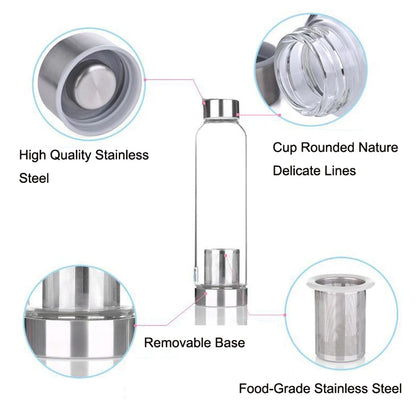 Hochtemperaturbeständige Glas-Sport-Wasserflasche mit Tee-Infuser + Schutzbeutel-Wasserflasche