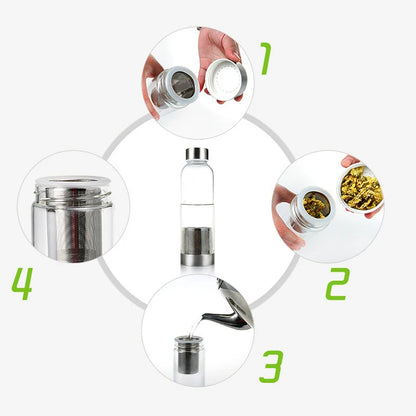 Hochtemperaturbeständige Glas-Sport-Wasserflasche mit Tee-Infuser + Schutzbeutel-Wasserflasche