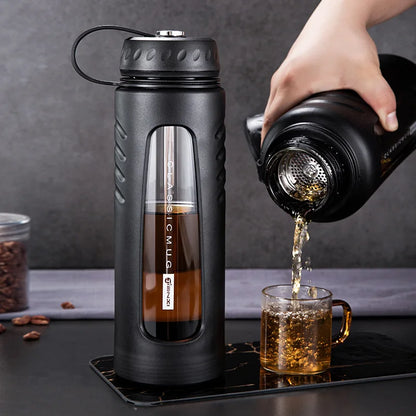 Anti-Drop Glas Wasserflasche Große Kapazität Doppelschicht Isolierte Wasserflasche Tragbar, Hitzebeständig, Tee Flasche