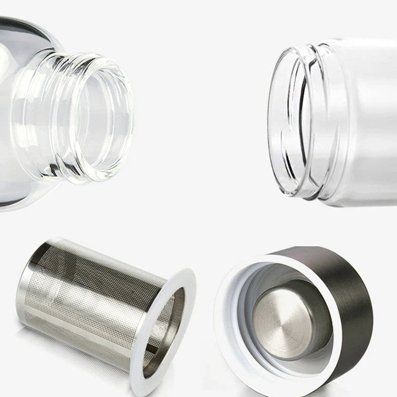 Hochtemperaturbeständige Glas-Sport-Wasserflasche mit Tee-Infuser + Schutzbeutel-Wasserflasche