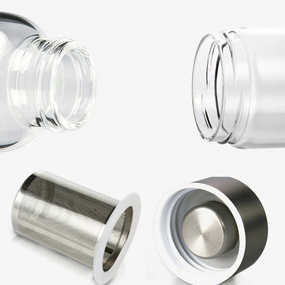Hochtemperaturbeständige Glas-Sport-Wasserflasche mit Tee-Infuser + Schutzbeutel-Wasserflasche