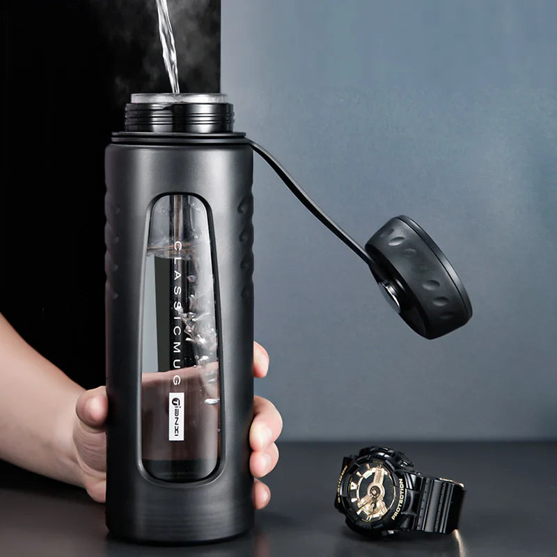 Anti-Drop Glas Wasserflasche Große Kapazität Doppelschicht Isolierte Wasserflasche Tragbar, Hitzebeständig, Tee Flasche