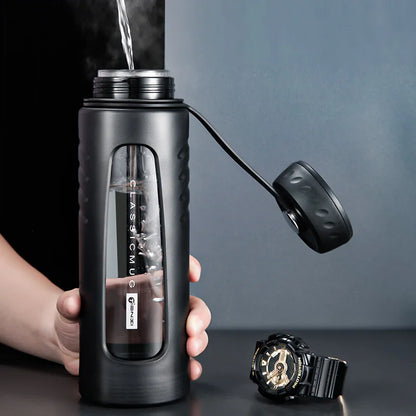 Anti-Drop Glas Wasserflasche Große Kapazität Doppelschicht Isolierte Wasserflasche Tragbar, Hitzebeständig, Tee Flasche